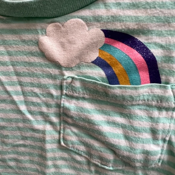Carter’s 24M light Blue/Green and White Striped Short Sleeve Top with Rainbow - Picture 2 of 5